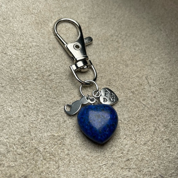 Lapiz Lazuli Heart Shaped Stone Love My Cat Keychain Or Purse Toggle - Picture 10 of 12